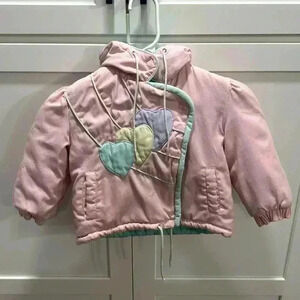 Vintage Toddler Jacket Size 2T Light Pink with blue/purple/yellow hearts